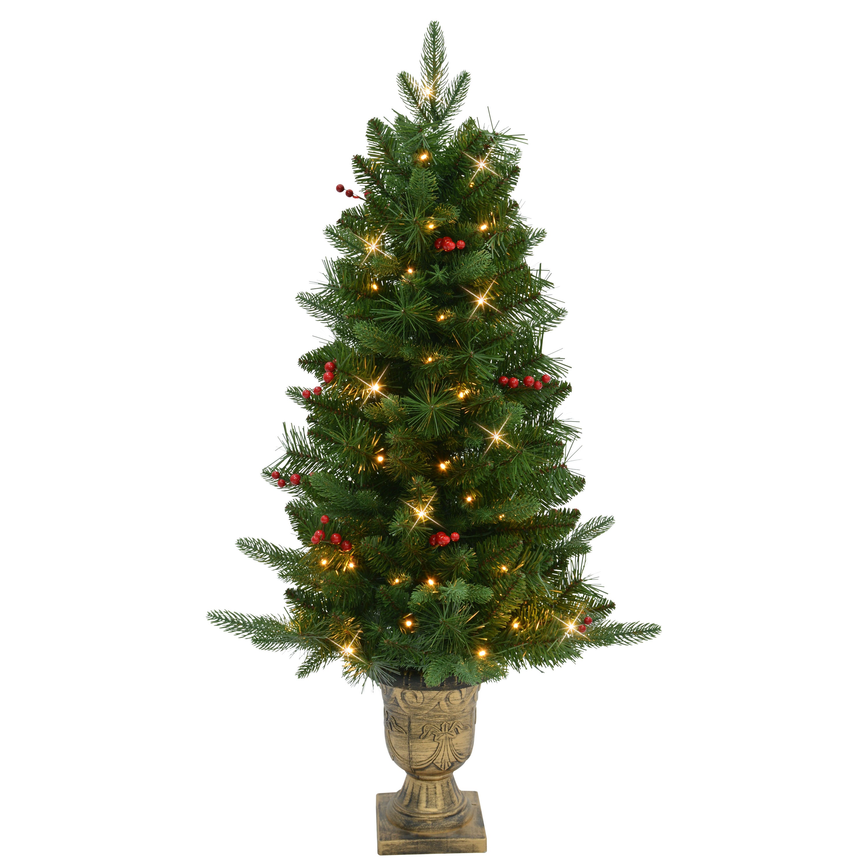 Set of 2 Artificial Battery-Operated Pre-Lit Potted Oregon Fir Trees ORGR-ST35LW05A-2-BO